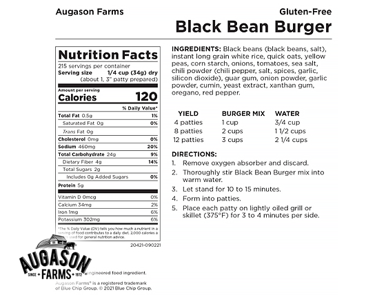 Augason Farms: AF Black Bean Burger Mix Pail